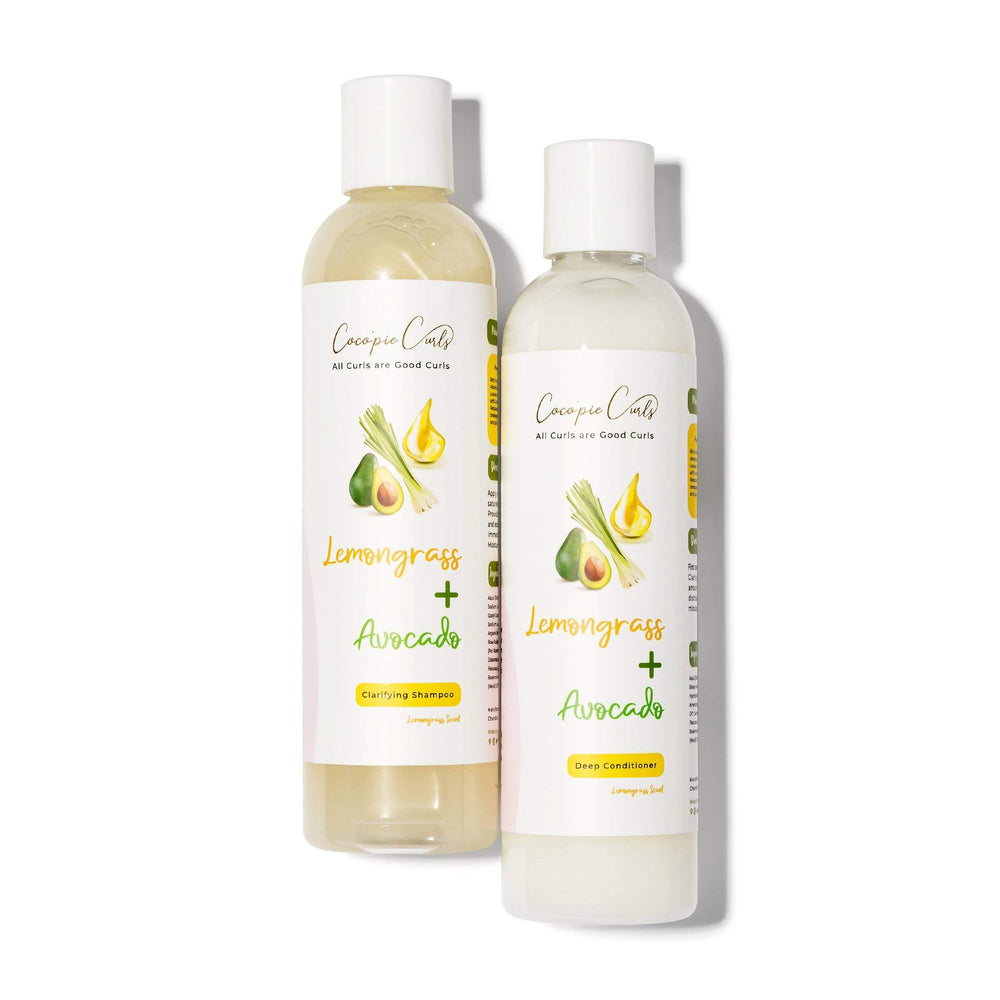 Coco'pie Curls Shampoo , Conditioner, Bundle Lemongrass + Avocado Cleanse + Condition Bundle and Shower Comb